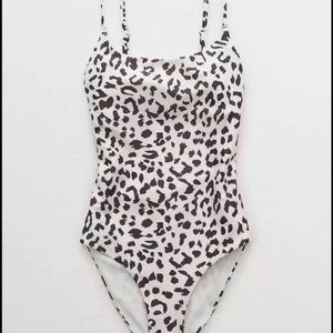LONG Aerie Leopard Tie Back One Piece Swimsuit